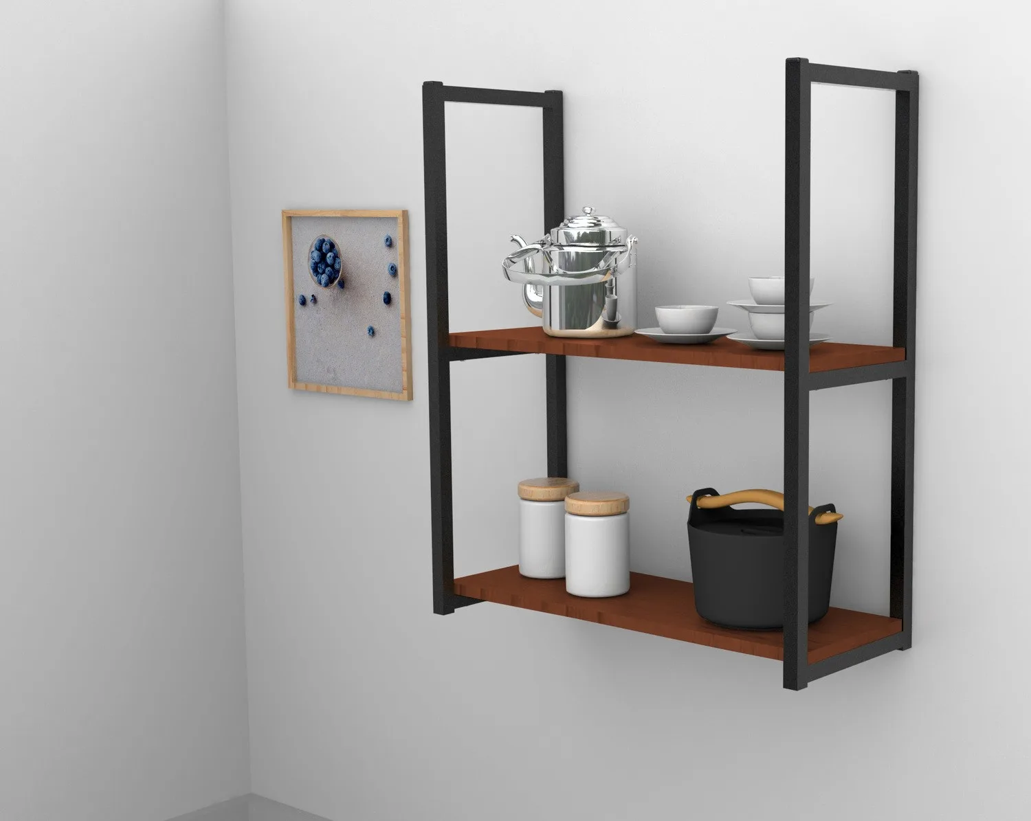 Estante Industrial 2 Repisas 60x20 cm CAFE 20kg Muro/Piso