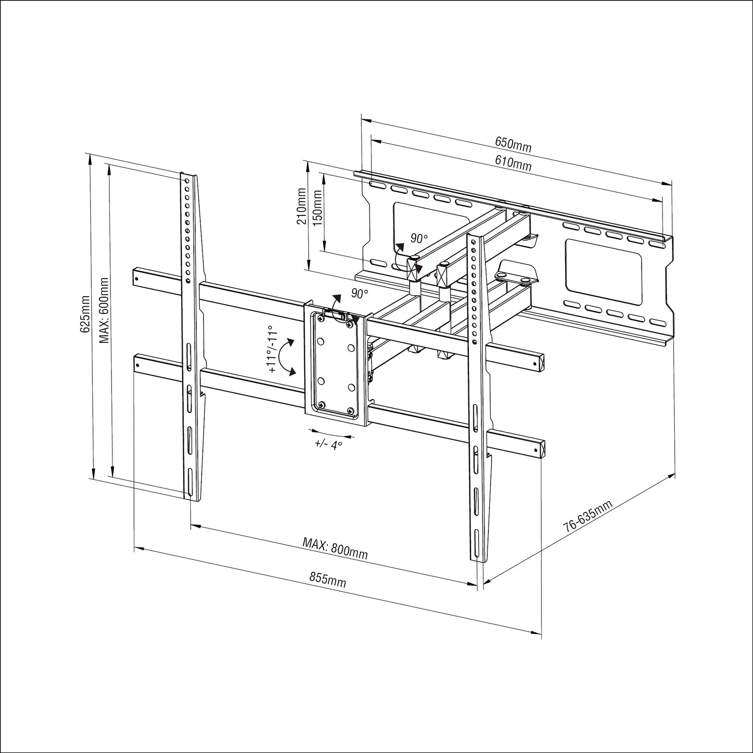 Soporte TV con doble Brazo de 63cm - 37" a 100"  60kg  SBRP2480 Brasforma