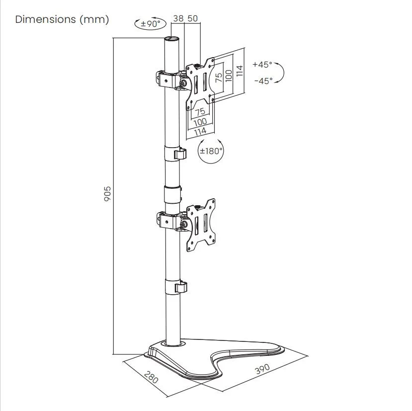 Soporte con Base Vertical para 2 Monitores  13" ~ 32"  16kg  sbrm722  Brasforma