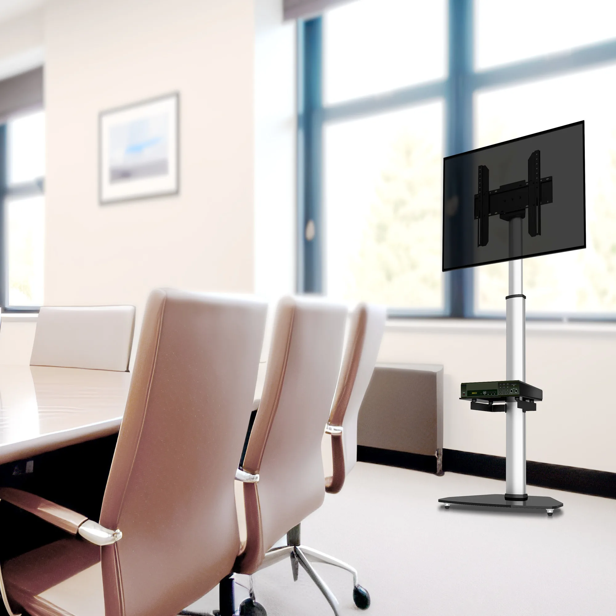 Pedestal de TV 37" a 70"  360° 40Kg   Aluminio/Vidrio  SKCR06001 Brasforma