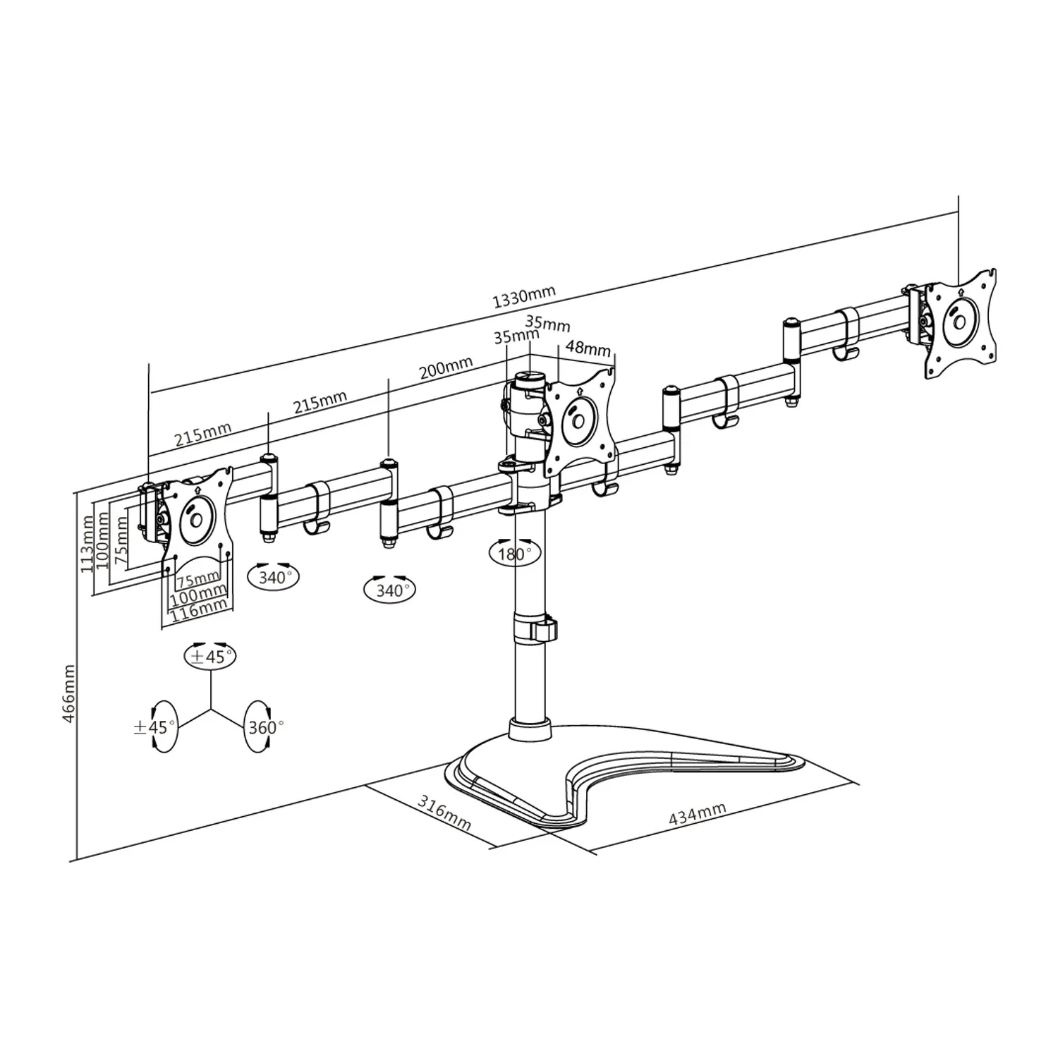 Soporte 3 Monitores  Gamer 13" a 27" Articulado 360°  21 kg