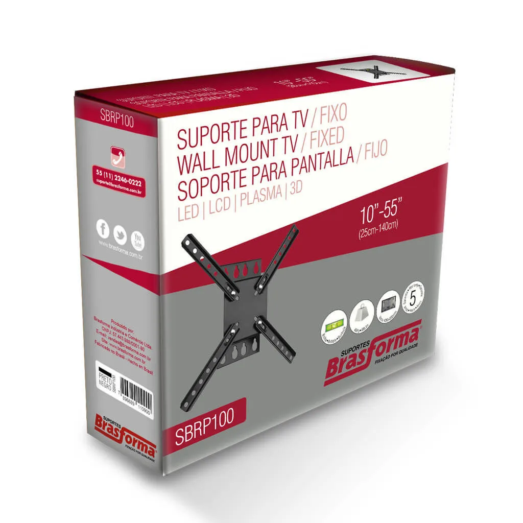 Soporte Fijo  TV  10” a 55” -  Vesa hasta 400x400mm  Sbrp100 Brasforma