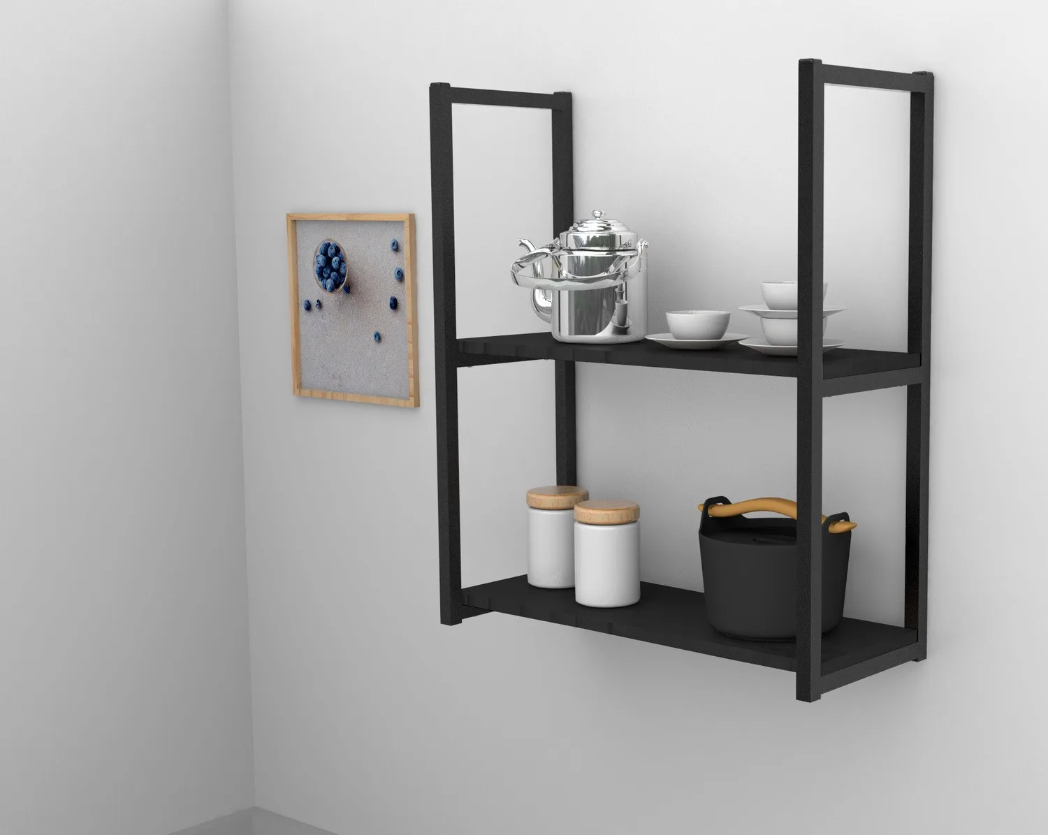 Estante Industrial 2 Repisas 60x20 cm CAFE 20kg Muro/Piso