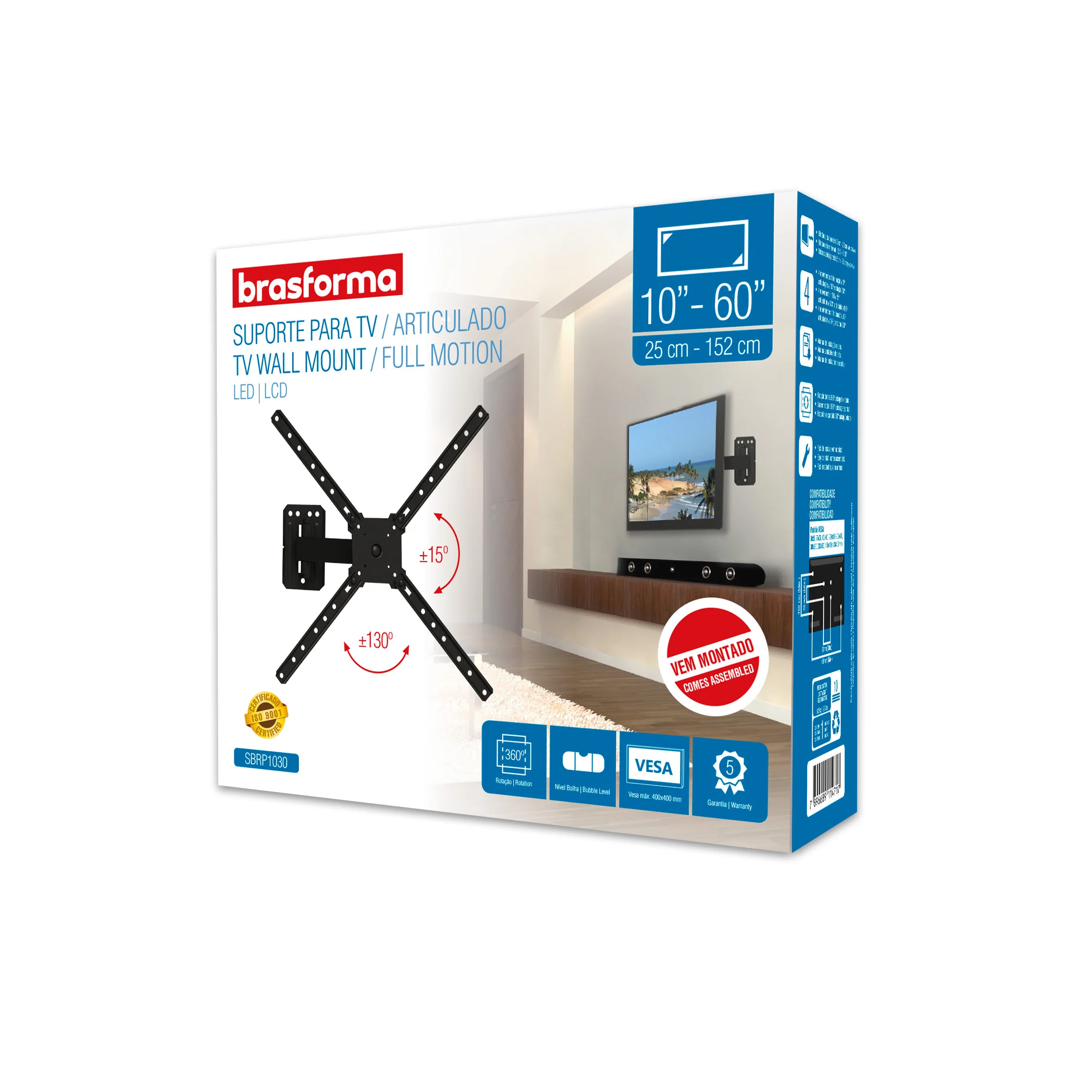Soporte TV con brazo de 19cm - 10" a 60"- 360° sbrp1030