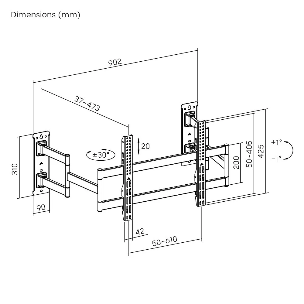 Soporte de TV INFINITY4  para MultiEspacios Heavy duty - 55" a 90" 80kg Brasforma