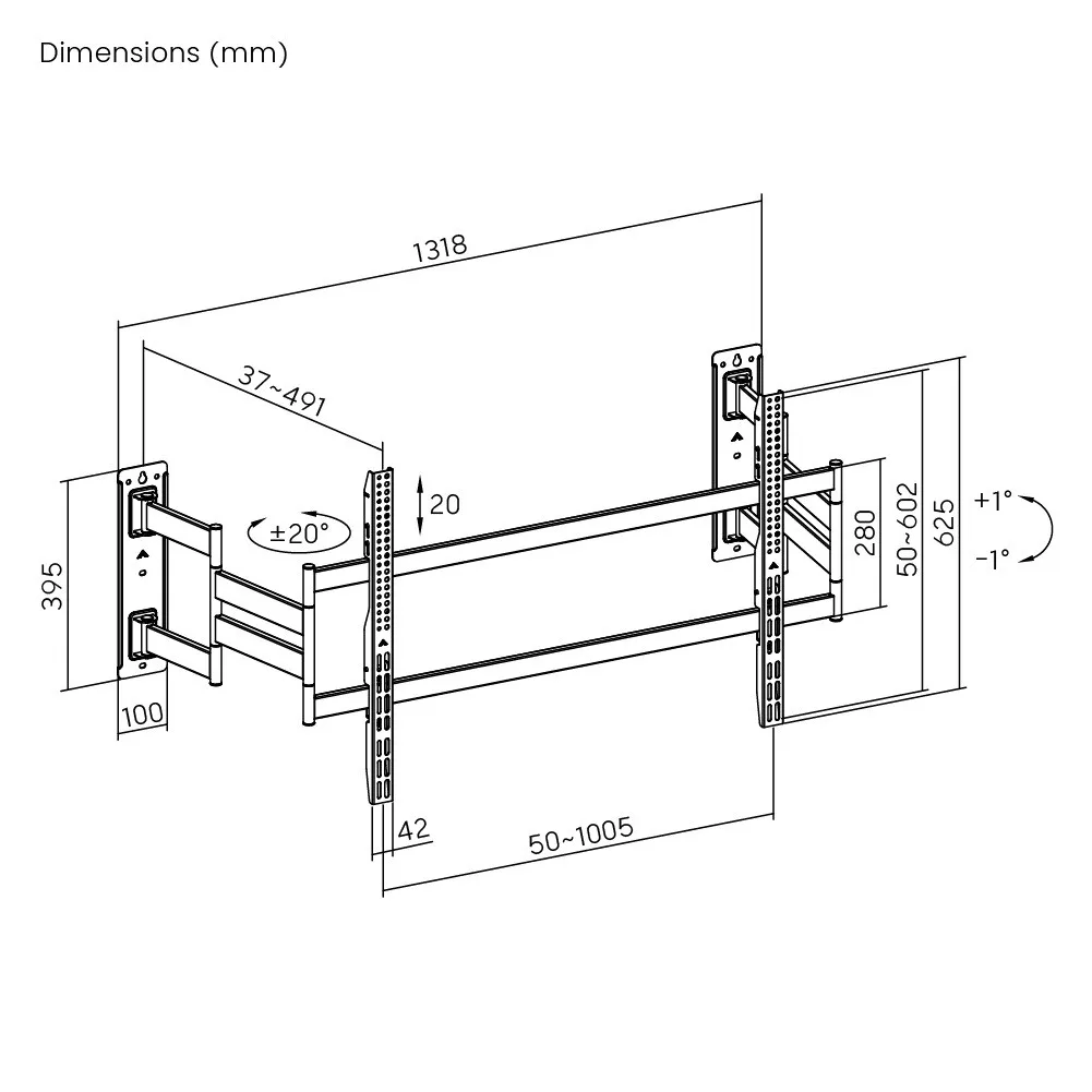 Soporte de TV INFINITY2  MultiEspacios para Carga Pesada 75" a 120" 125kg  BRASFORMA