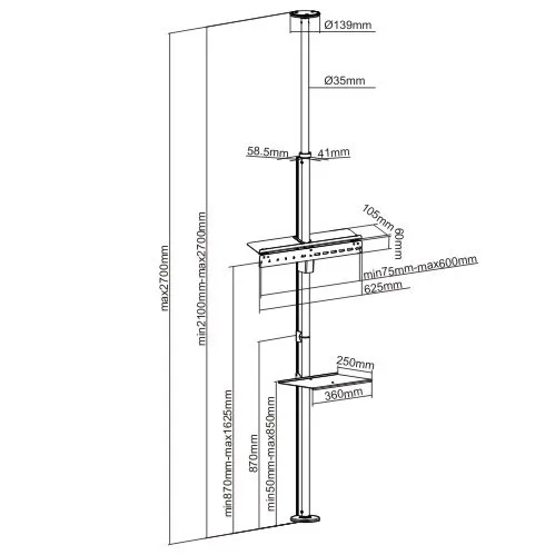 Soporte para TV de PISO a TECHO  Tipo Pole  37" a 70" 30kg  360° SBRP46T  Brasforma