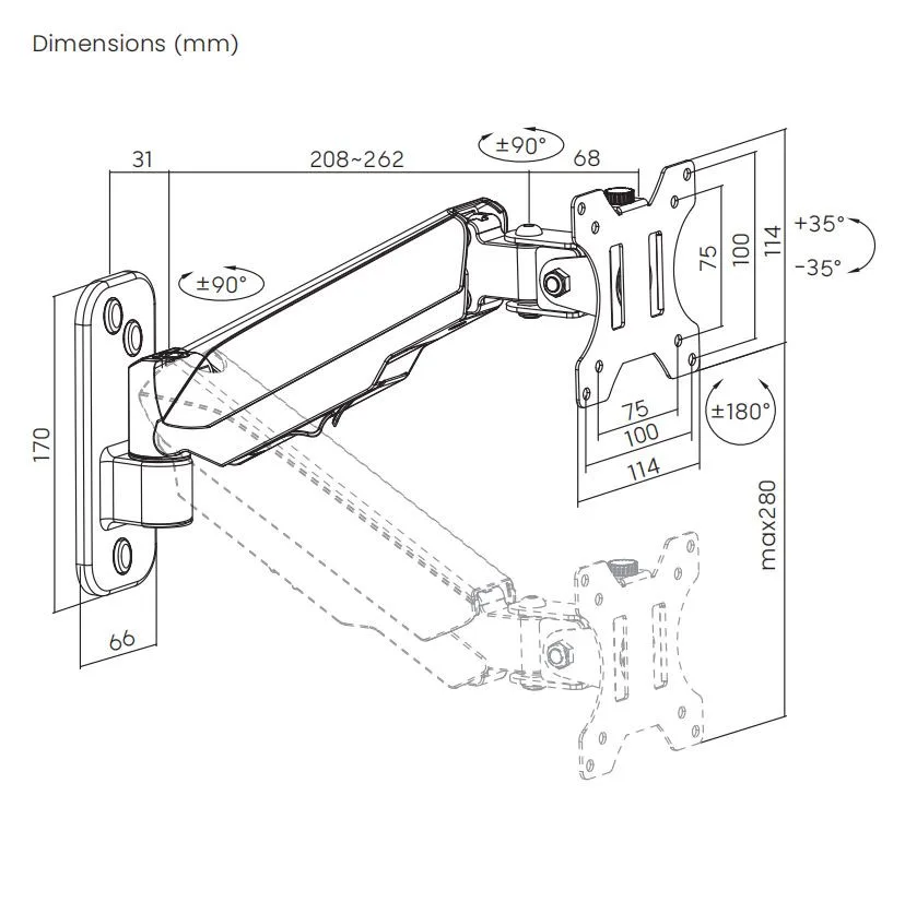 Soporte de Pared para Monitor  17"~32"  9kg  360°  SBRM714 - Brasforma