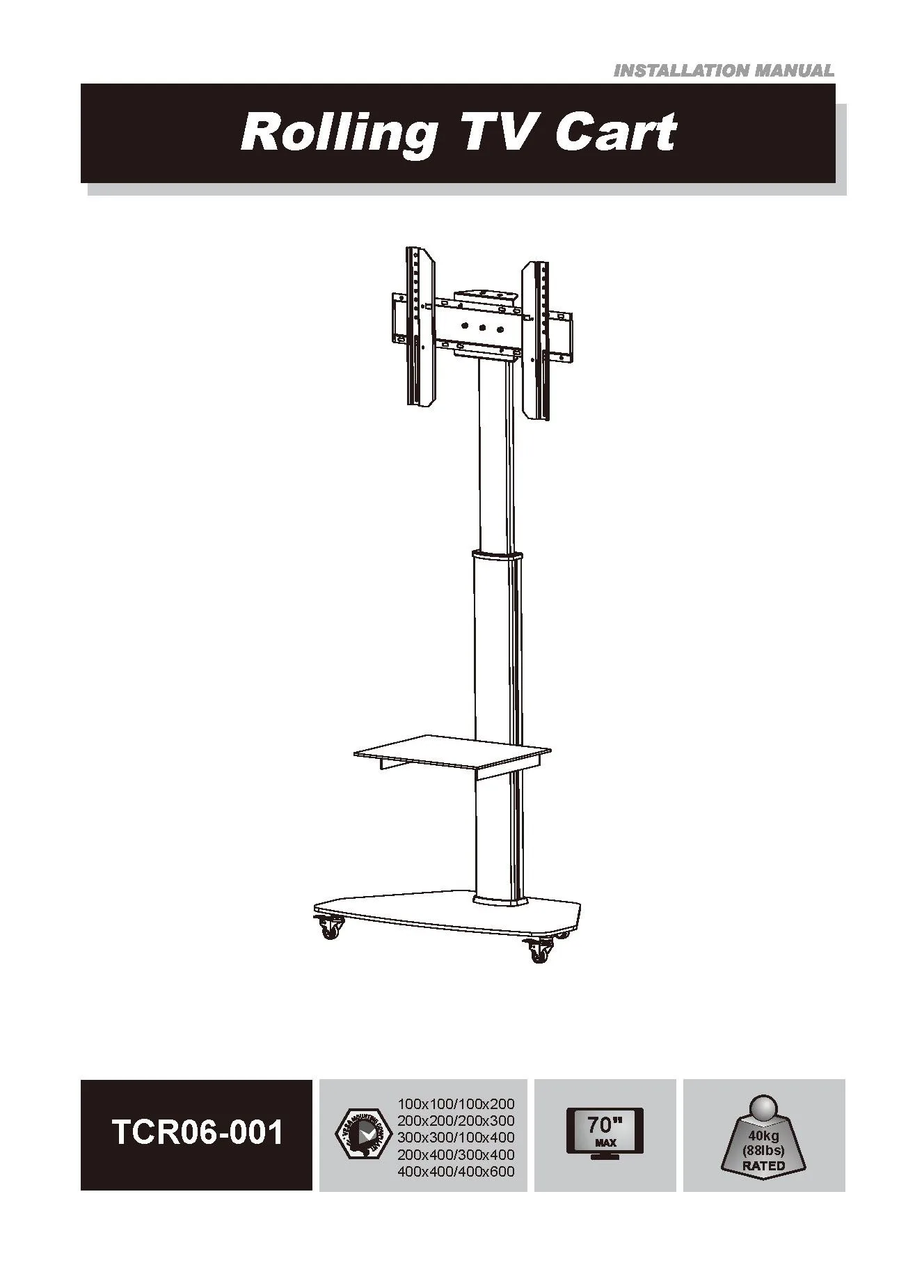 Pedestal de TV 37" a 70"  360° 40Kg   Aluminio/Vidrio  SKCR06001 Brasforma