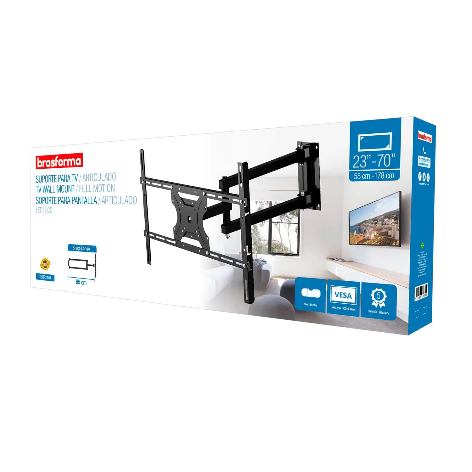 Soporte para TV con Brazo de 65cm - 23" a 70" 30kg  Sbrp2440 Brasforma