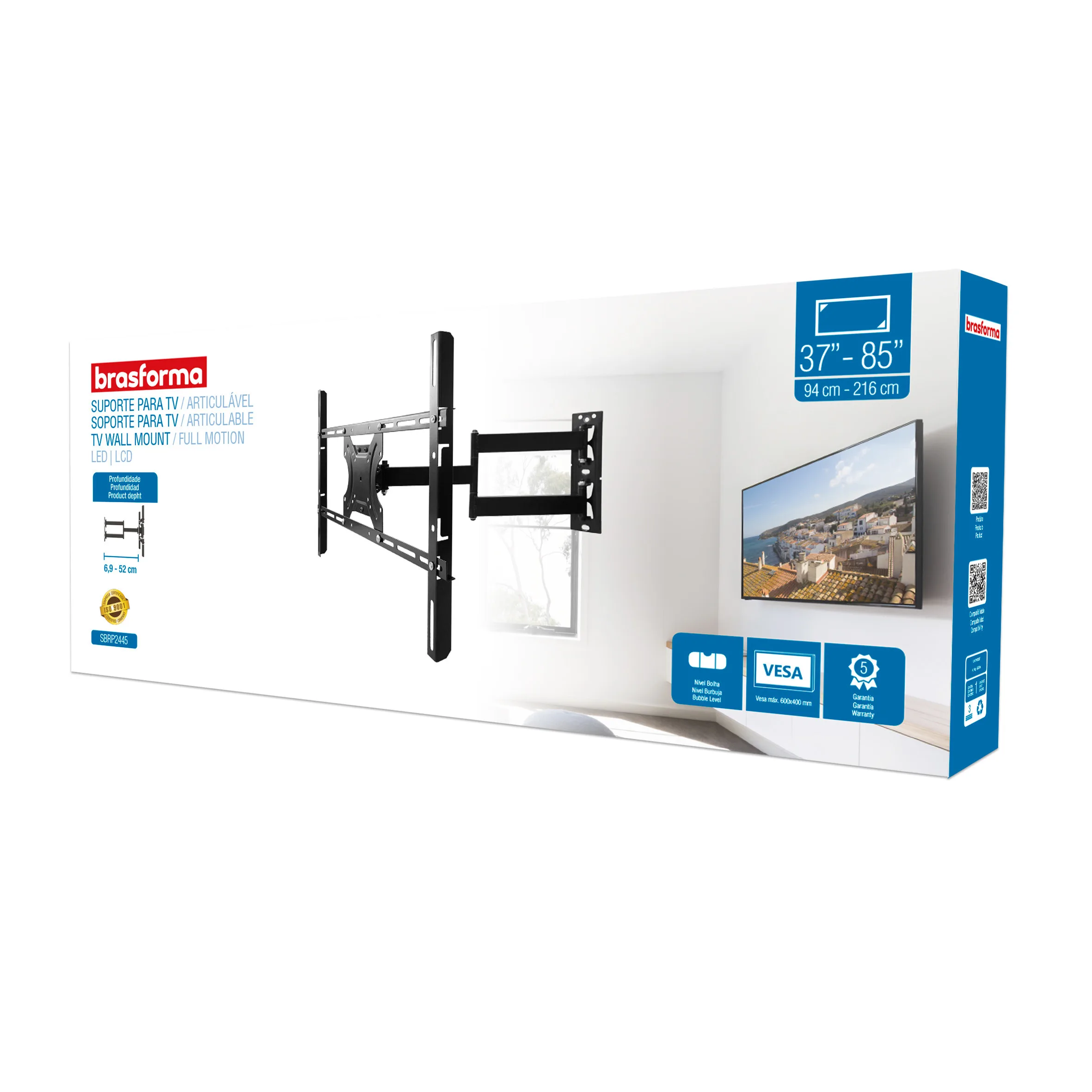 Soporte TV con Brazo de 47cm  37" a 85"  40kg  Inclinable  SBRP2445   Brasforma