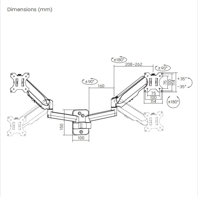 Soporte de Pared para 2 Monitores 17" ~ 32" 18Kg  360° SBRM114D - Brasforma