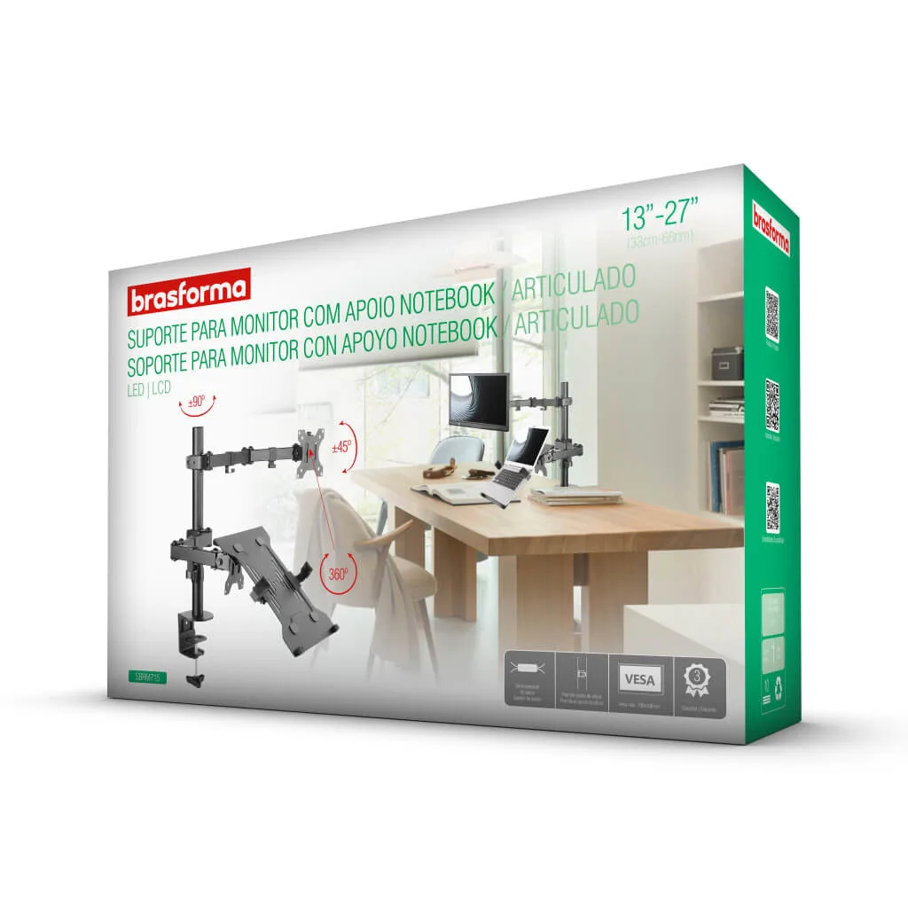 Soporte para monitor y Notebook de 13" a 27"  Brasforma SBRM 715