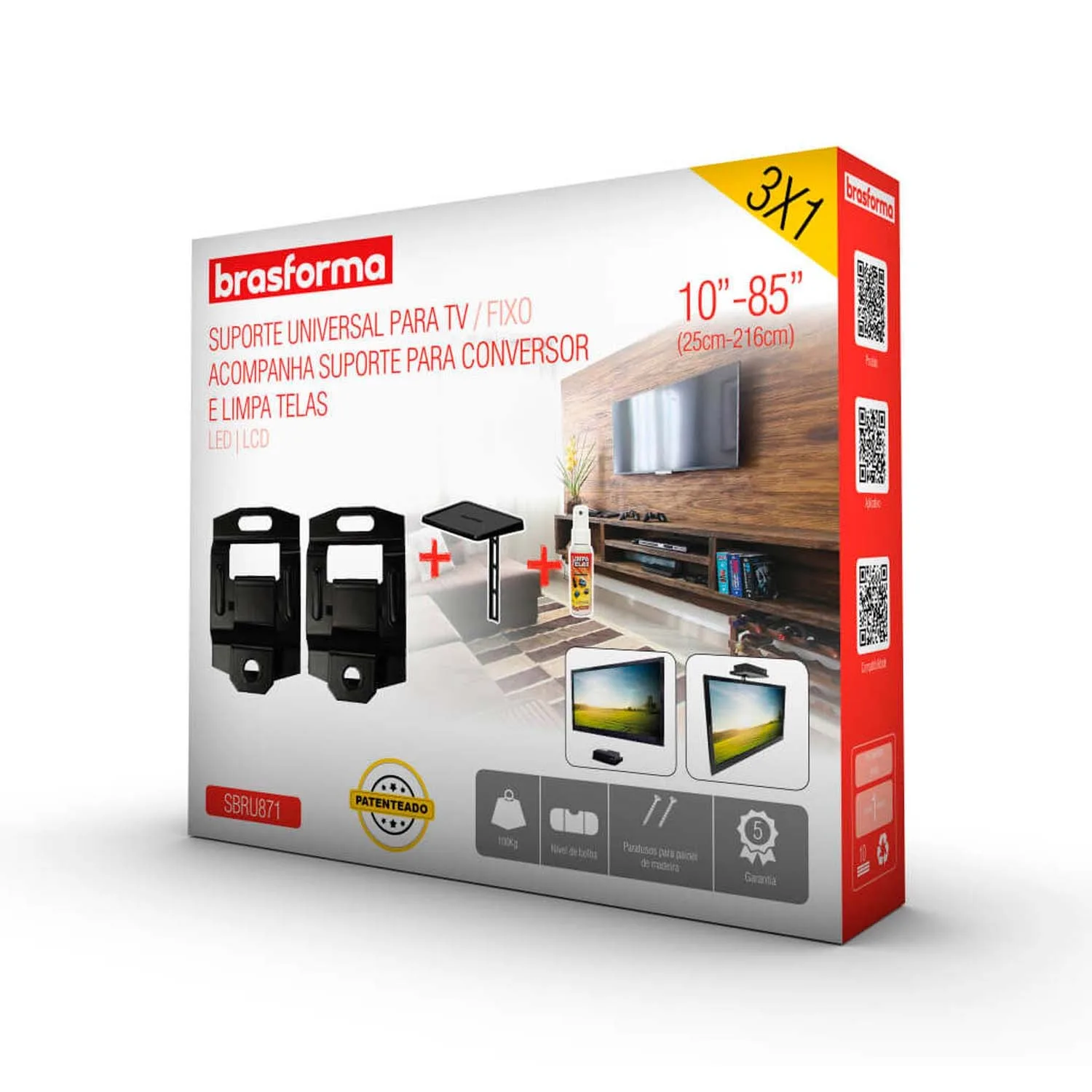 Soporte TV  VESA UNIVERSAL 10" a 85" + Porta Deco + Limpia Pantallas