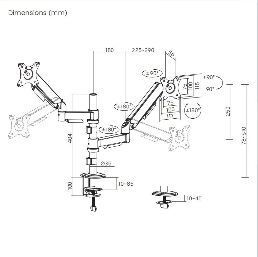 Soporte para 2 monitores en Poste 17" a 32" 18kg - SBRM728 - Brasforma