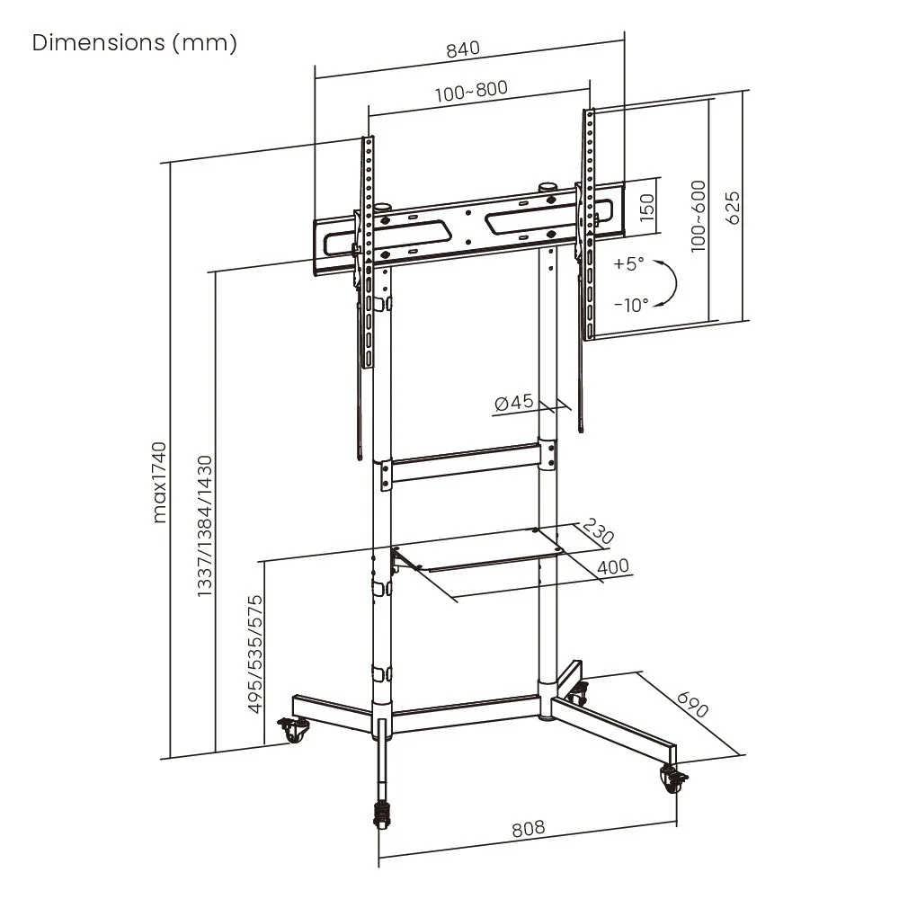 Pedestal de TV para 55" a 100"  70kg Inclinable y Ajustable - SBRCR1044 Brasforma