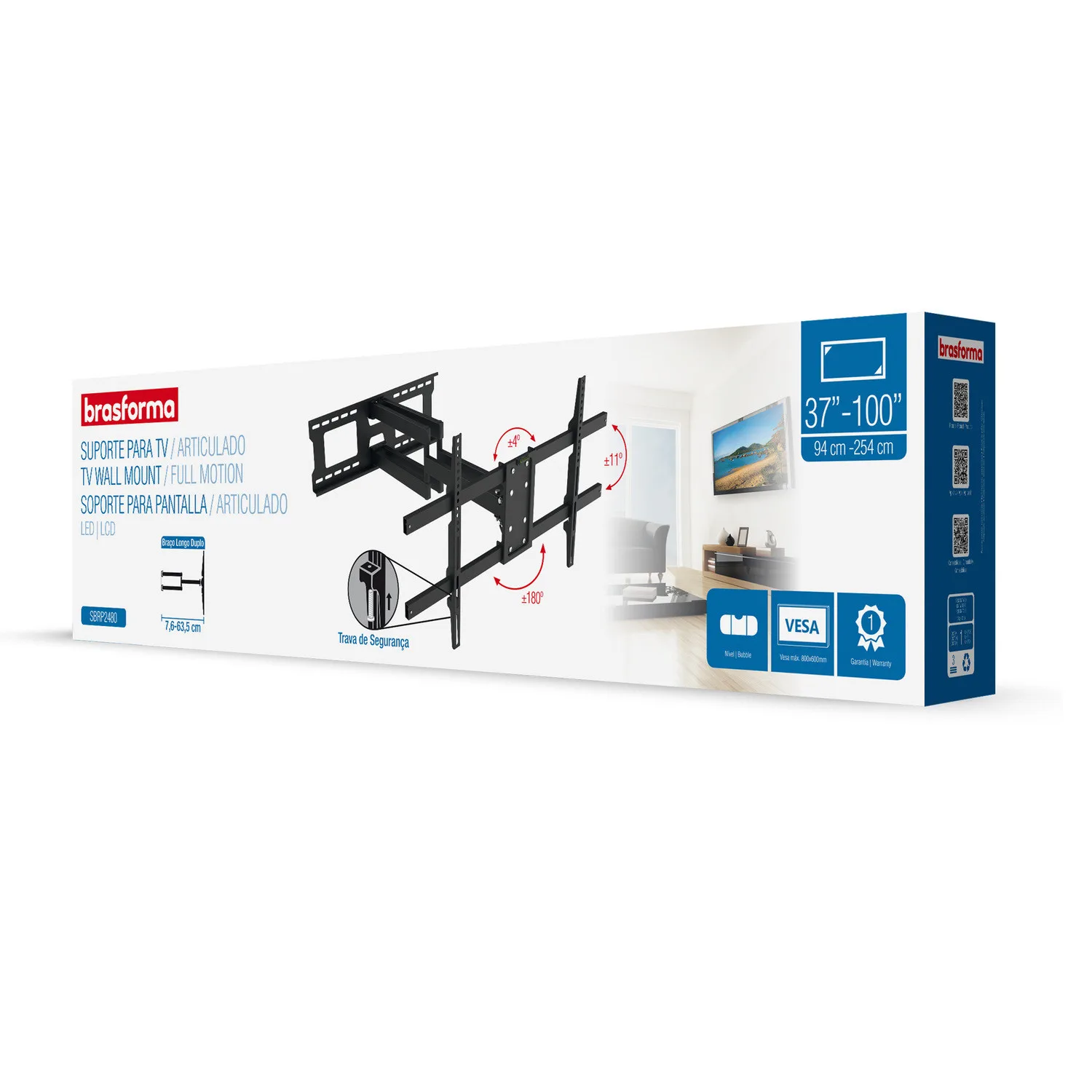 Soporte TV con doble Brazo de 63cm - 37" a 100"  60kg  SBRP2480 Brasforma