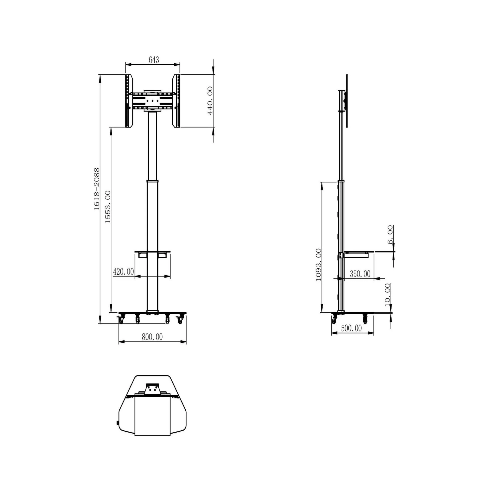 Pedestal de TV 37" a 70"  360° 40Kg   Aluminio/Vidrio  SKCR06001 Brasforma