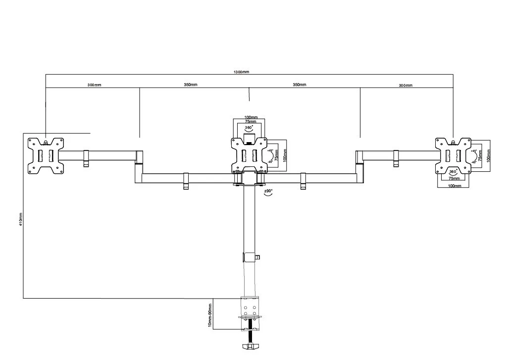 Soporte para 3 monitores 13" a 27" Articulado 360°  24Kg  C034