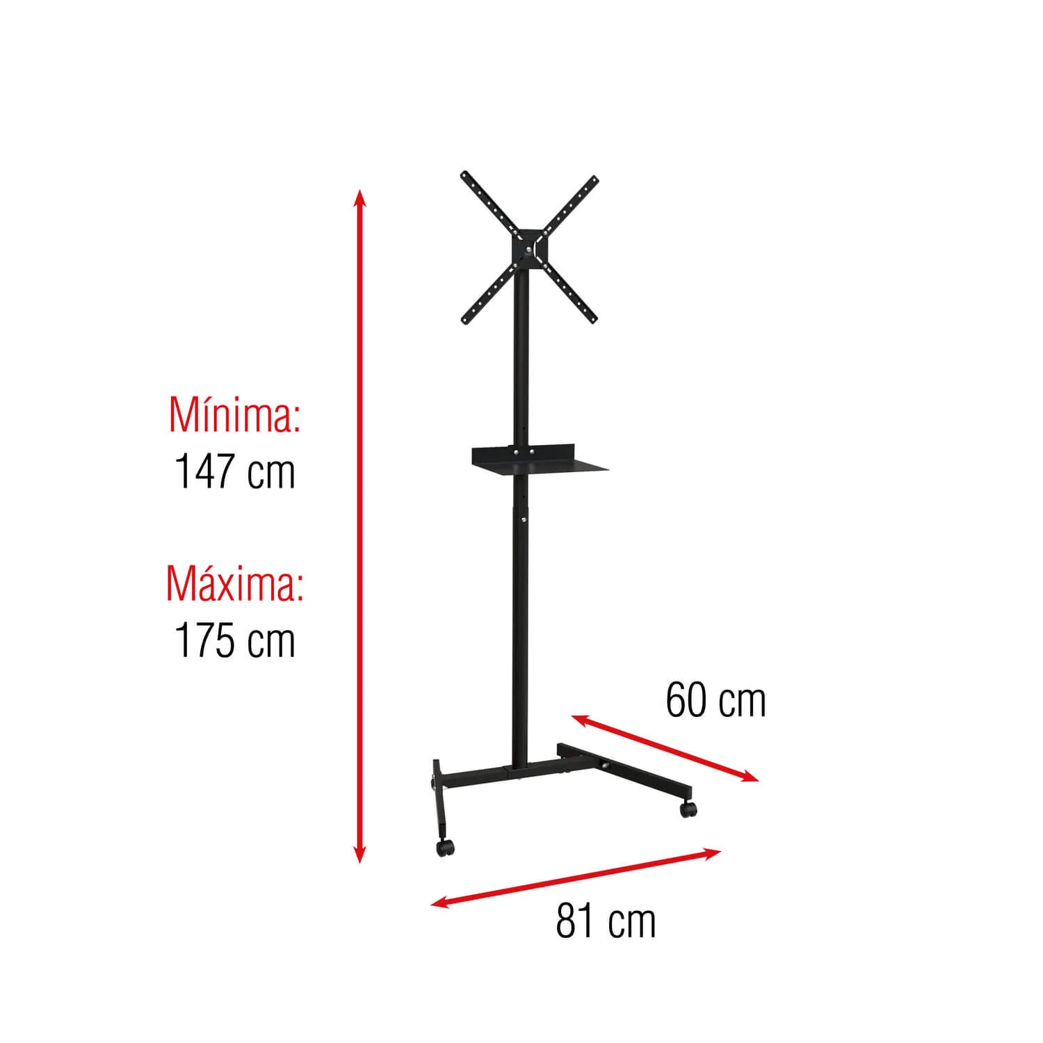 Pedestal de TV 10" a 60" -  25kg  - Inclinable c/ruedas  SBRR11 - BRASFORMA
